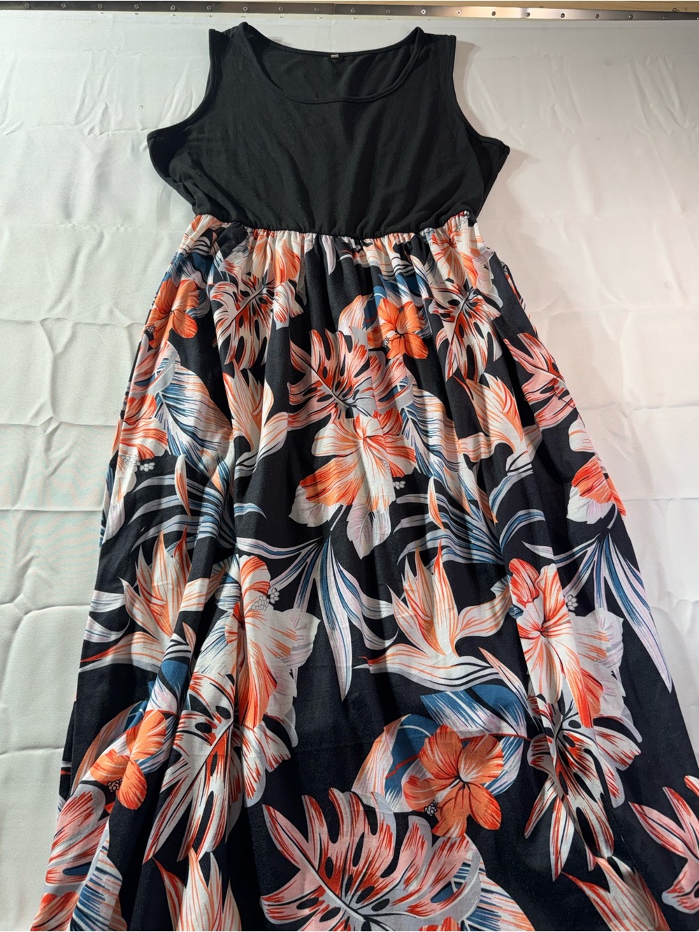 Women’s XL Black Tank Top & Floral Skirt Dress - Black with Coral Floral